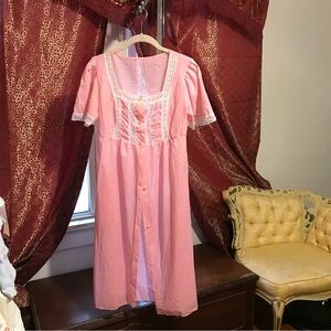 Vintage 1980s. Pink Gingham Prairie long dress/lingerie